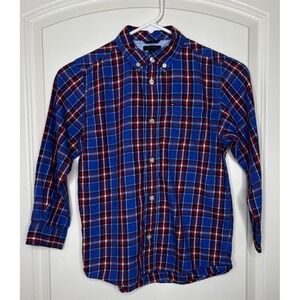 Tommy Hilfiger Boys Kids Button Up Long Sleeve Shirt Blue Red Plaid‎ Size 6
